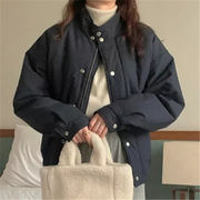 雑誌やSNSで話題 通勤する 冬 レトロ スタンドカラーボタン ゆったりする ピュアカラー 厚手 綿の服