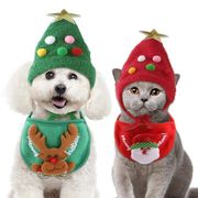 ペット帽子 首輪 涎掛け　サンタ衣装　クリスマス　2点セット　犬猫兼用 くびわ 変装