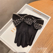 秋冬手袋　5本指　上品　リボン　あったか　レディース　スマホ対応　韓国ファッション