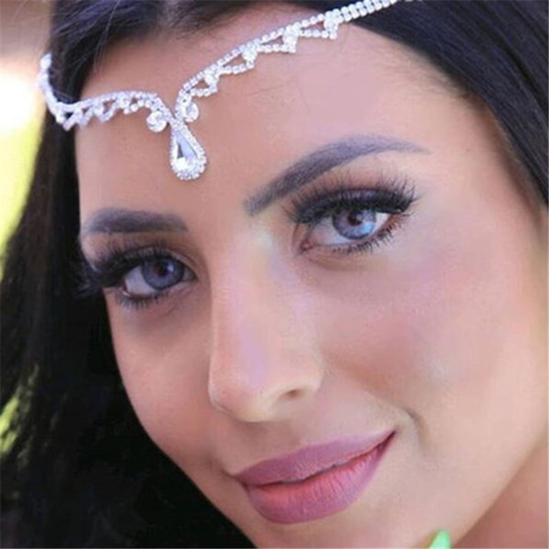 水滴の宝石、額のチェーン、両側のラインストーンの髪飾り | 卸売