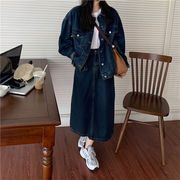 韓国ファッション レトロ 学生 カジュアル デニム コート +スカート セット ファッション