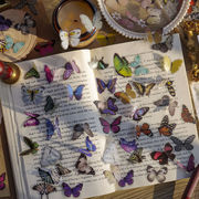 塩系文具 PETシール貼紙 封口貼 手帳素材 アンティーク 可愛い蝶々 自然図鑑 40枚入