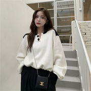 韓国風 レイジー風   折り襟  ドローコード  セーター