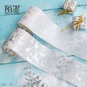塩系文具 シール貼紙 マスキングテープ アンティーク 手帳素材 シルバー 雪の華鹿 クリスマス5cm*5m