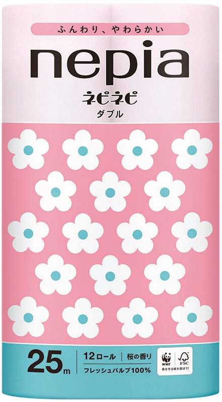 ネピネピトイレット12ロール　ダブル　8パック入り　桜の香り（桜色）　　