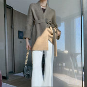 韓国ファッション 怠惰な風 ニット カーディガン セーター コート 中・長セクション 暖かい スリム