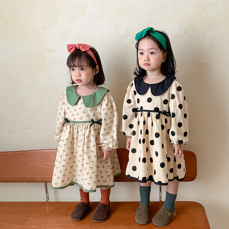 【KID】韓国風子供服 ベビー服 　女の子　秋冬　ドット柄　花柄　可愛い　ベビー服　ワンピース　