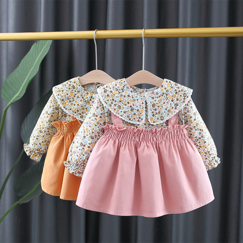 女の子  シャツ着  スカート  2枚セット  洋風  女の赤ちゃん  レトロな花柄セット
