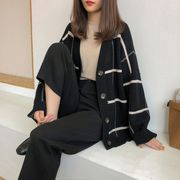 韓国ファッション レディース カーディガン ニット 羽織  カモフラージュ柄ニット オーバーサイズ