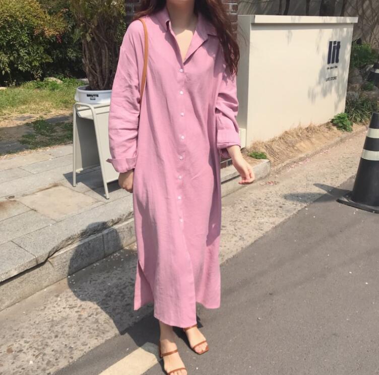 韓国春秋ファッション シャツスカート　ブラウス　レディース 　シャツスカート 長袖Tシャツゆったり
