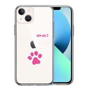 iPhone13mini側面ソフト 背面ハード ハイブリッド クリア ケース ねこ 猫 足跡 ピンク