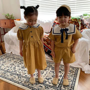 子供  キッズ服 韓国子供服  男女兼用  ワンピース  半袖  半ズボン  スーツ  海軍風  ファションチェック