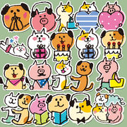塩系文具 シール貼紙 封口貼 手帳素材 アンティーク 絵 漫画 猫犬 動物日常 44枚入