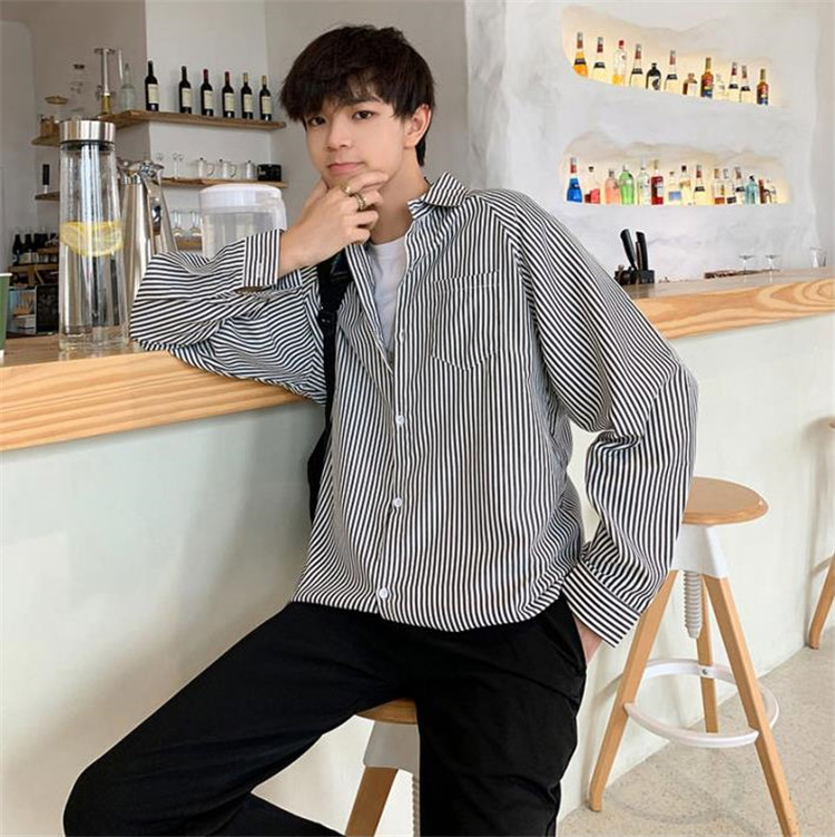 韓国 ストライプ シャツ 半袖 ゆったり 春夏 カジュアル 790847137890_1.jpg