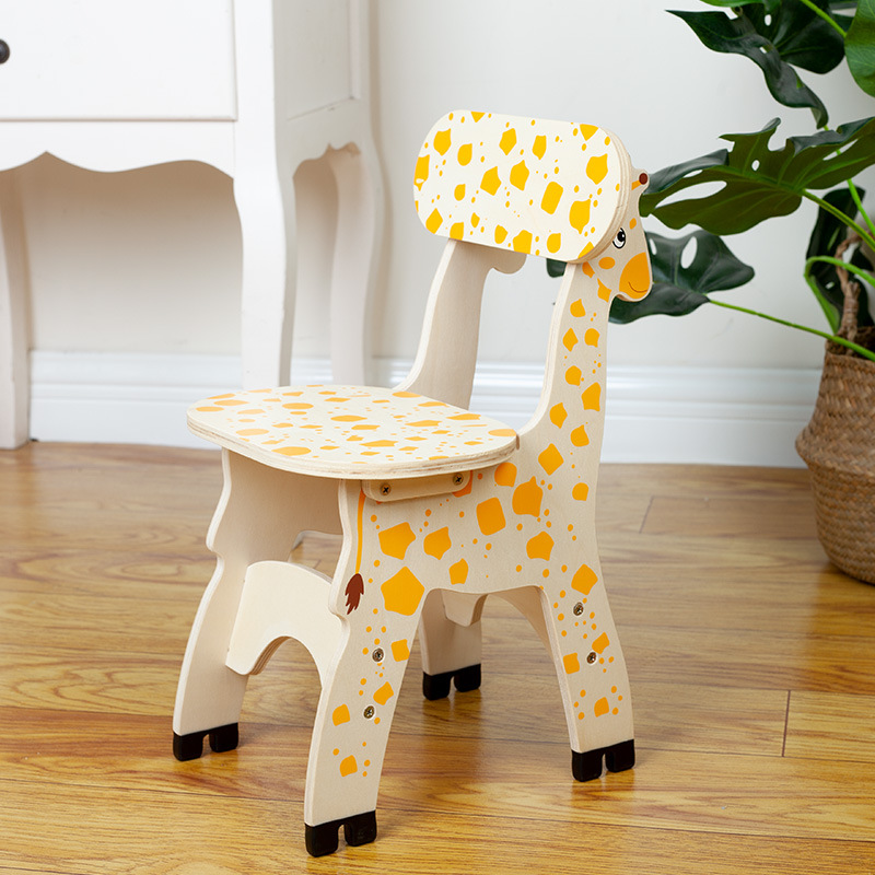 木製の遊びの親キリンの椅子、子供用家具、安全な丸みを帯びた角、赤ちゃんが宿題を書く、家庭用のドロップ