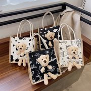 簡潔  かわいい  クマ匹  日系  女性用バッグ  カートゥーン  学生  ハンドバッグ  布包み