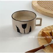 最新トレンド勢揃い 朝食 牛乳カップ カフェ食器 レトロ 手描き 花柄 陶磁器 マグカップ コーヒーカップ