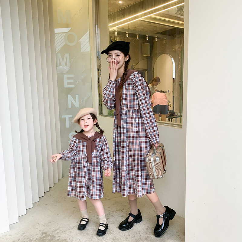22春新品 親子服 スカート 格子 女の子 レディース 長袖 韓国風 Www Watsons Biz Id