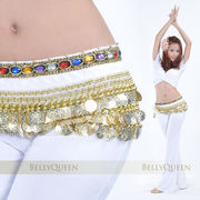 ベリーダンス衣装 インドダンス ヒップスカーフ コスチューム タッセル コイン＆ビーズ 人造宝石10色