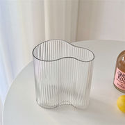 満足度99％ INSスタイル 透明な ガラス 花瓶 ストライプ フラワーアレンジメント 装飾 大人気