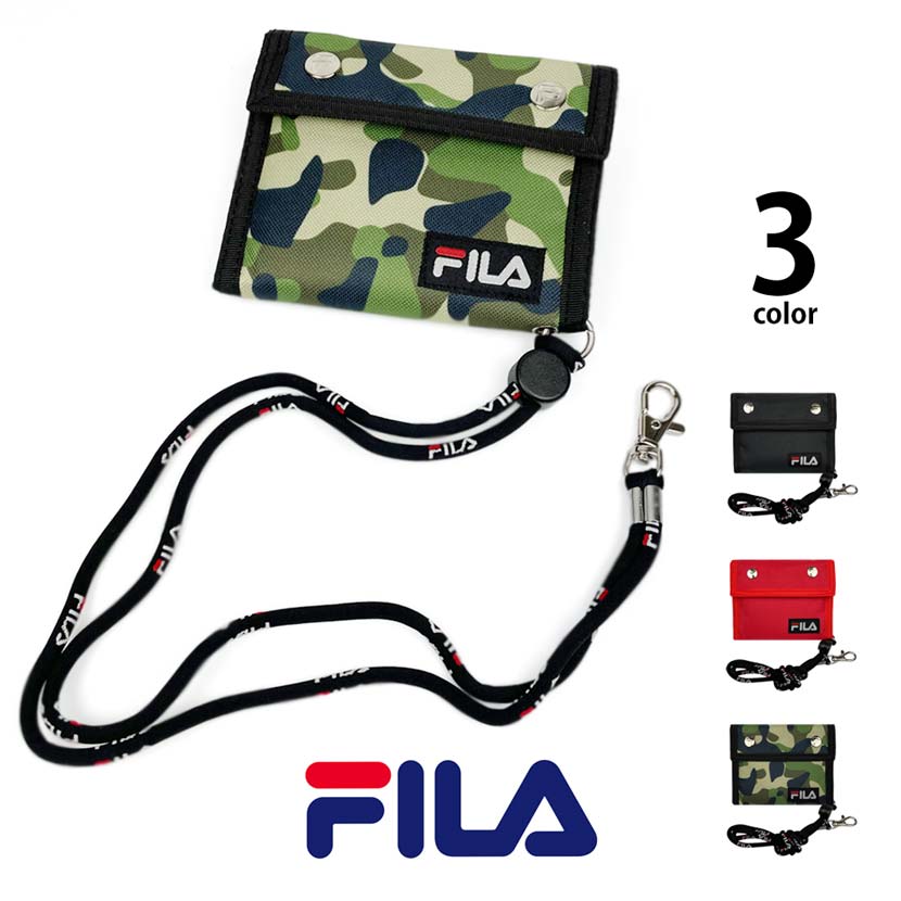 全3色 FILA（フィラ） スナップボタン ロゴ デザイン 二つ折り ナイロン財布