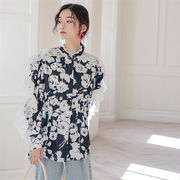 穿きやすく使いやすい。韓国ファッション デザインセンス プリント レース シャツ 春秋 新品 長袖