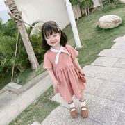 お勧め 春夏新作 キッズ 韓国風子供服 リボン シフトドレス プリーツスカート ワンピ ワンピース 7-15