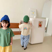 2022 夏新作 韓国子供服  INS 洋風 レインボープリント 半袖  ゆったりした  Tシャツ