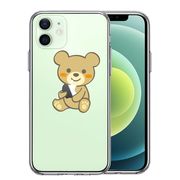 iPhone12 側面ソフト 背面ハード ハイブリッド クリア ケース くま 熊 ぬいぐるみ りんご だっこ