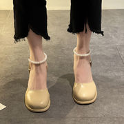 2022年の新商品更新 ミドルヒール 厚いヒール 小さな革の靴 ハイヒール メリージェーンの靴 包頭サンダル