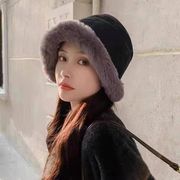 帽子　バケットハット　ふわふわ　エコファー　デザイン　レディース　ファッション　韓国風　秋冬　4色