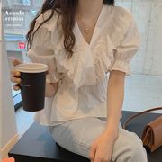 【2022夏服】韓国風レディース服　　ゆったり 　シンプル　カジュアル　きれいめ　半袖シャツ