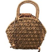 六角花編み　巾着　山葡萄かごバッグ　籠バッグ　手作り　天然素材