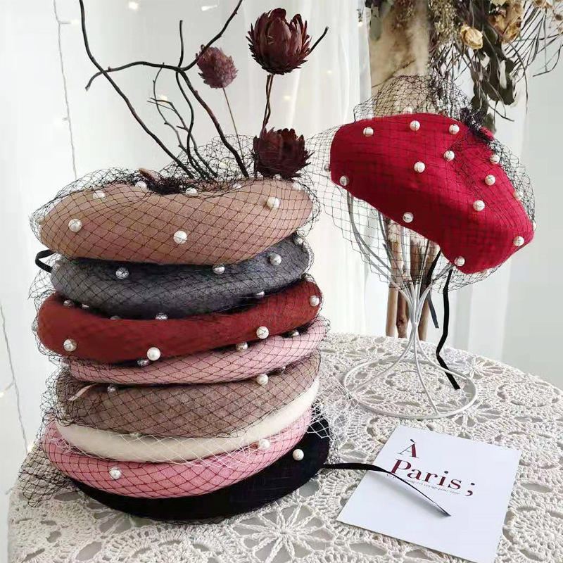 帽子　ベレー帽　パール　レディース　ファッション　韓国風　秋冬　デザイン　9色