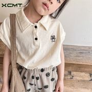 韓国版男の子と女の子の刺繍ポロシャツ子供用ベビーラペル無地半袖トップ2022夏