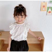 INS 2022春夏新作 韓国子供服  ピュアカラー 袖なし シャツ  トップス 純色 きれいめ 可愛い 子供服