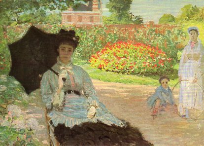 ポストカード アート モネ「庭にいるカミーユ、ジャン、乳母」