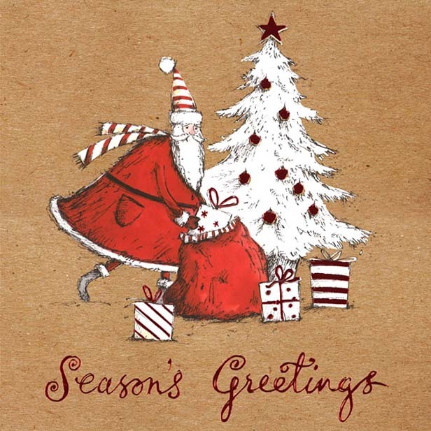 グリーティングカード クリスマス「プレゼントを用意するサンタクロース」メッセージカード