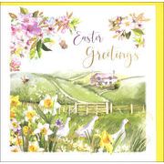 グリーティングカード イースター「花の草原を歩くアヒル」メッセージカード イラスト