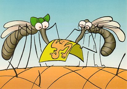 ポストカード イラスト フィンランドの蚊シリーズ「え～っと学校で習った通りに．．．」