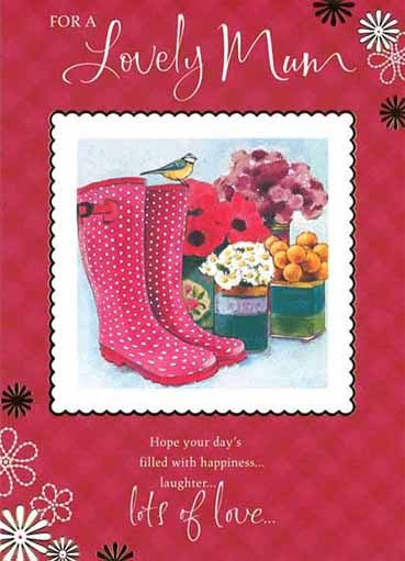 グリーティングカード マザーズデイ/母の日「赤い長靴と小鳥と花」