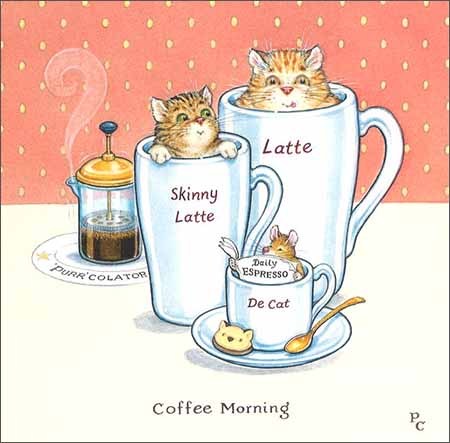 グリーティングカード 多目的 ピーター・クロス「コーヒーカップに入った猫とねずみ」