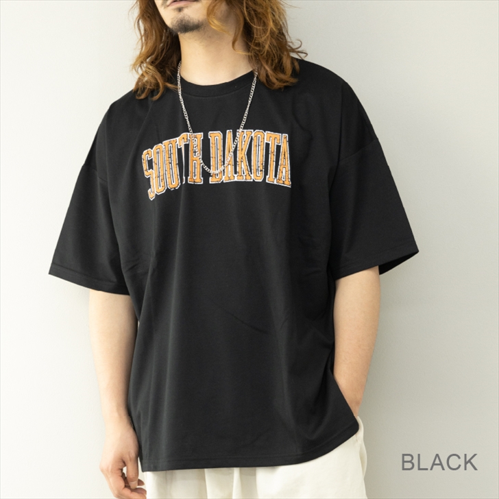 Tシャツ メンズ 半袖 カレッジロゴプリント ネックレス付 ビッグ