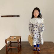 子供服　ワンピース 春秋 刺繍ワンピース 韓国ファッション レース襟　パフスリーブ お姫様 フリル 長袖