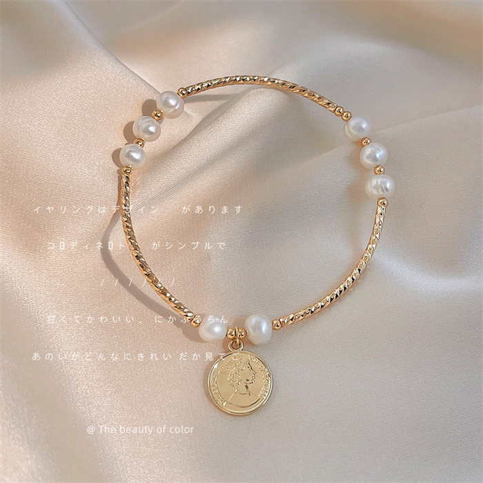 淡水パール ブレスレット 14Kメッキ アクセサリー シンプル 結婚 淡水パール ブレスレット 14Kメッキ アクセサリー シンプル 結婚