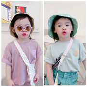 韓国の子供服、2022年夏の新製品、女の子のための韓国の半袖、ストライプのTシャツ、ボトミングシャツ