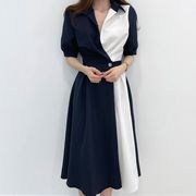 長袖追加韓国の半袖ドレス襟のデザインセンスウエストスリミング
