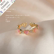 猫目石 ピンクハート ダイヤ 14Kメッキ 指輪 調整可能 アクセサリー レディース 上品 韓国風