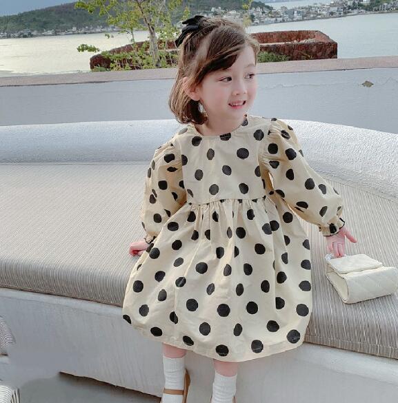 秋新作　女の子　ドット　ワンピース　子供服　ゆったり　可愛い　森ガール　おしゃれ　韓国子供服