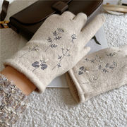 手袋　刺繍　かわいい　レディース　韓国ファッション　スマホ対応　秋冬　花